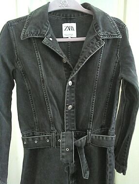 NEW ZARA Black Denim Belted JUMPSUIT (READ FLAW DO NOT RETURN) MED. SUPER 🔥🔥